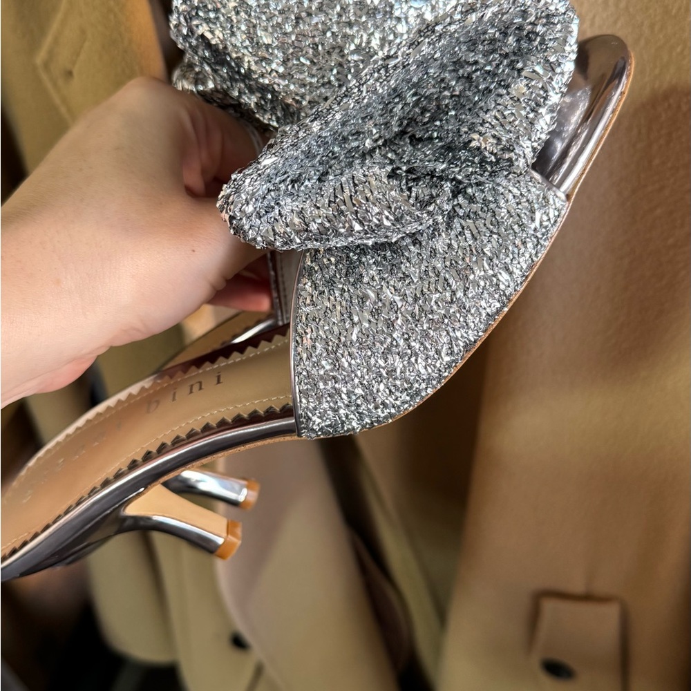 Gianni Bini Silver Bow-Accent Slingback Sandals